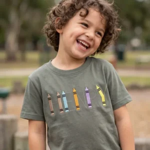 Custom Name Crayon Lettering Embroidered Bamboo Crewneck T-Shirt