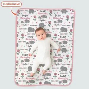 Custom Name Elephant Our First Mother's Day Bamboo Blanket