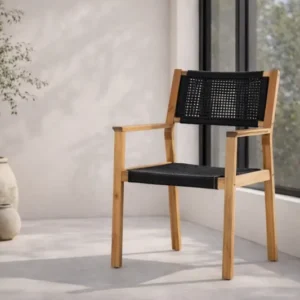 2er - Set Gartenstuhl Mana - aus Akazienholz mit schwarzer Sitzfläche und Rückenlehne