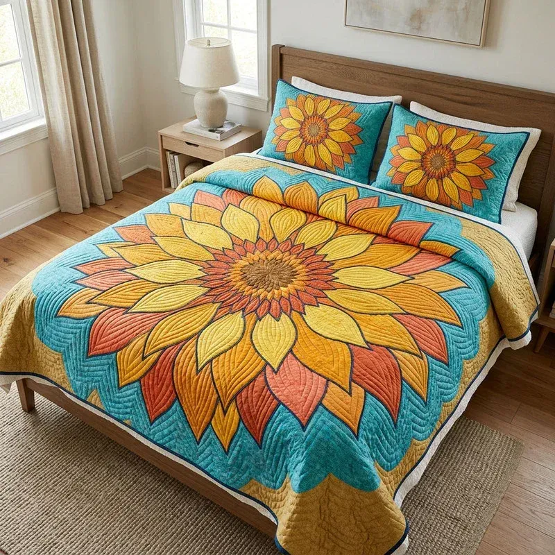 Abstract Sunflower Bamboo Quilt Bedding Set