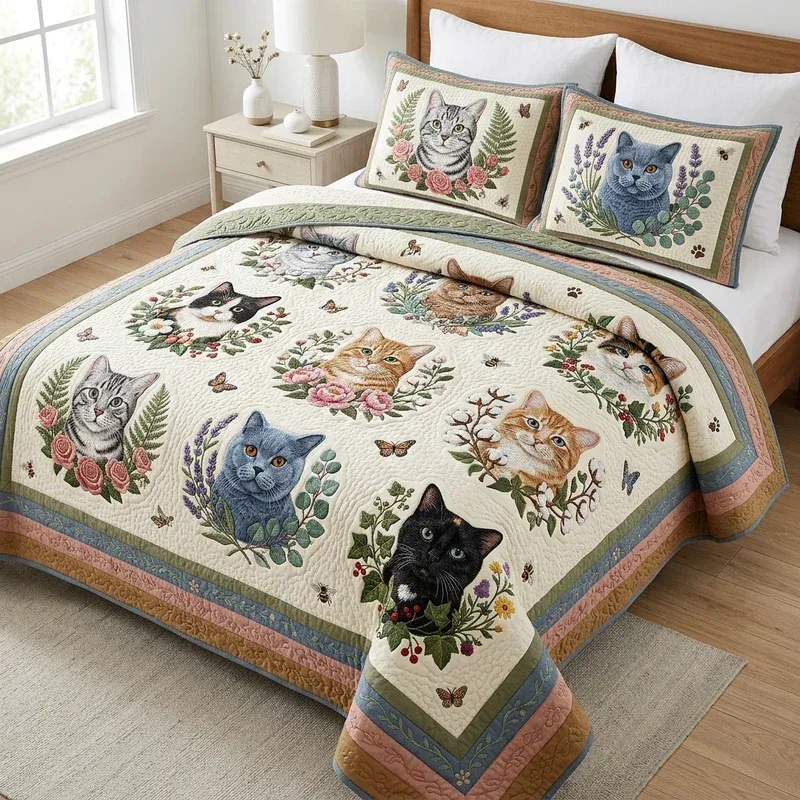 Amber Tabby Bamboo Quilt Bedding Set