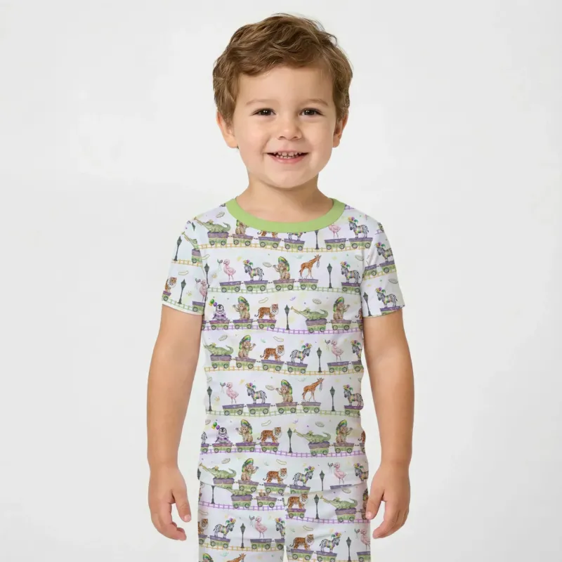 Mardi Gras Jungle Krewe Bamboo Two Piece Short Sleeve Pajama Set