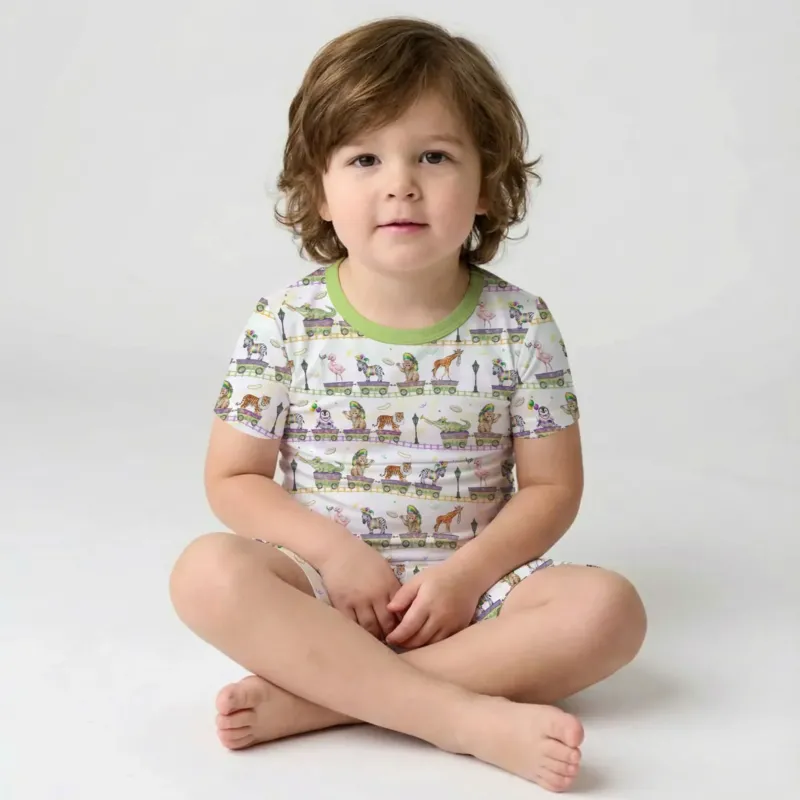 Mardi Gras Jungle Krewe Bamboo Two Piece Short Sleeve Shorts Pajama Set