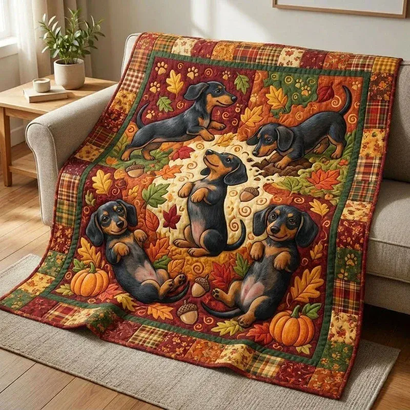 Autumn Dachshund Bamboo Quilt Blanket