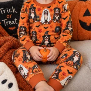 Bernese Mountain Dog Autumn Halloween Bamboo Two Piece Long Sleeve Pajama Set