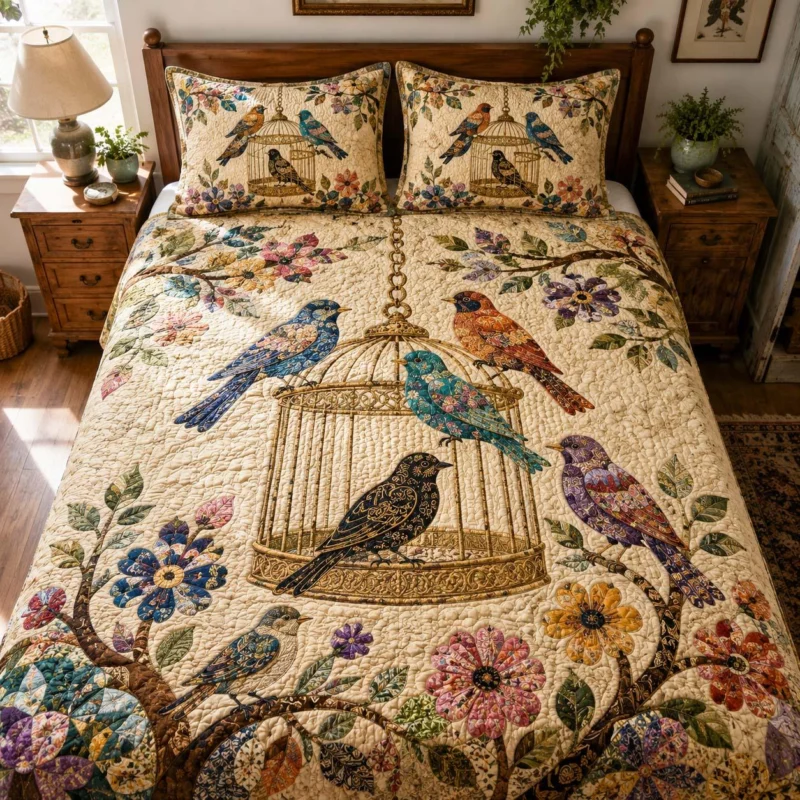 Bird Whisper Bamboo Quilt Bedding Set