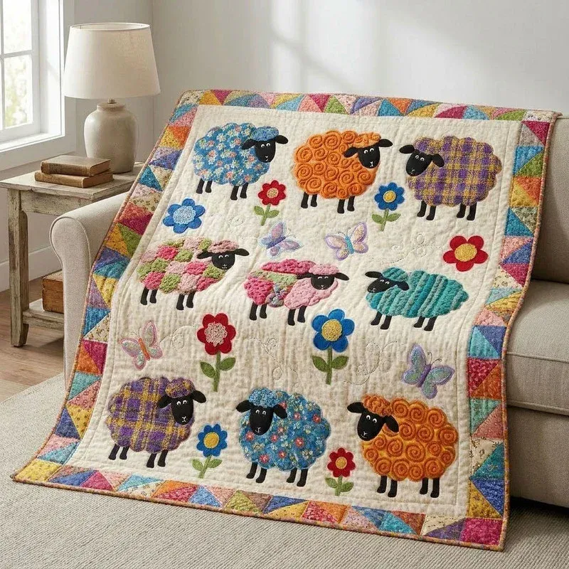Blossom Meadow Sheep Bamboo Quilt Blanket