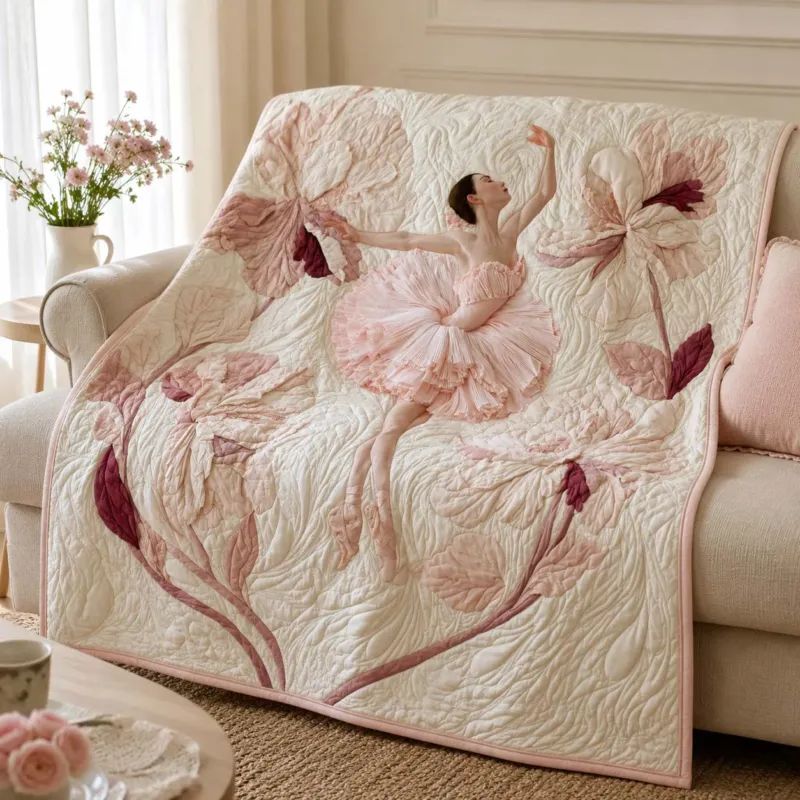 Blush Floral Ballerina Bamboo Quilt Blanket