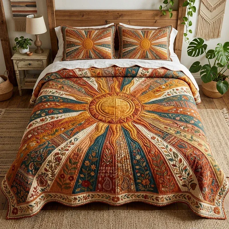 Boho Sunburst Bamboo Quilt Bedding Set