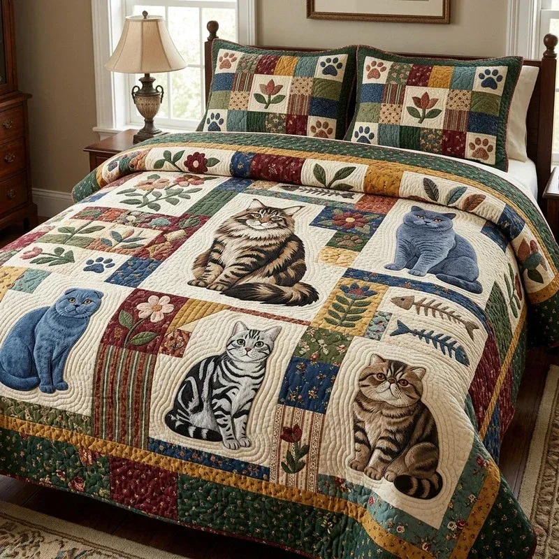 Checkered Tabby Bamboo Quilt Bedding Set