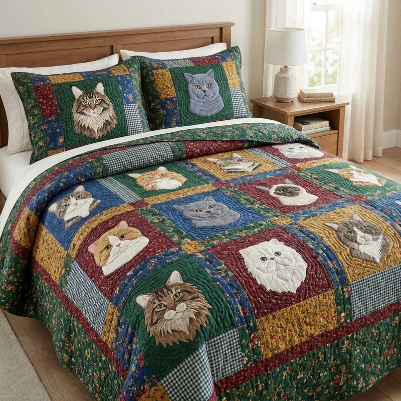 Checkered Whiskers Bamboo Quilt Bedding Set