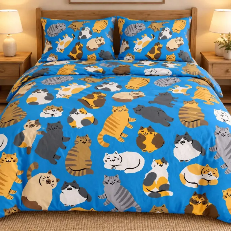 Chubby Blue Cats Bamboo Bedding Set