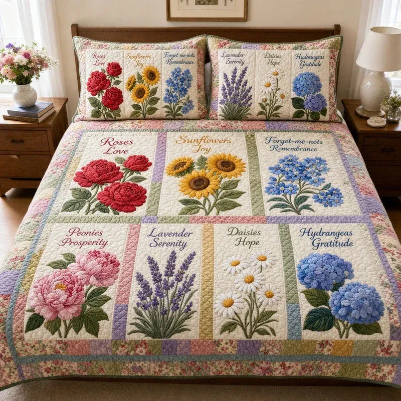 Classic Flora Glossary Bamboo Quilt Bedding Set