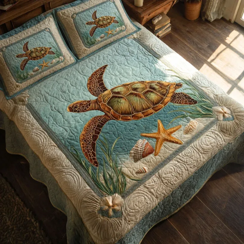 Coastal Turtle Dream Bamboo Quilt Bedding Set