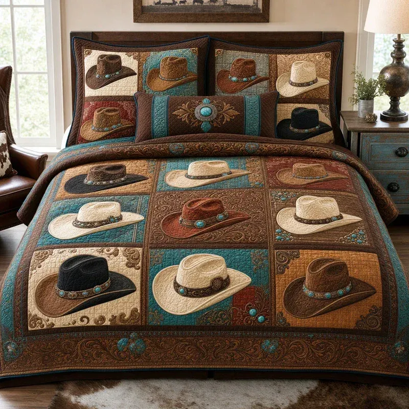 Cowboy Hat Bamboo Quilt Bedding Set