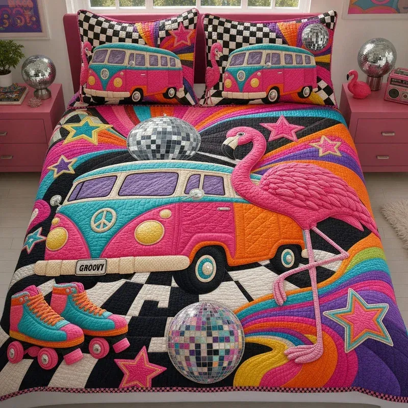 Disco Retro Camp Bamboo Quilt Bedding Set