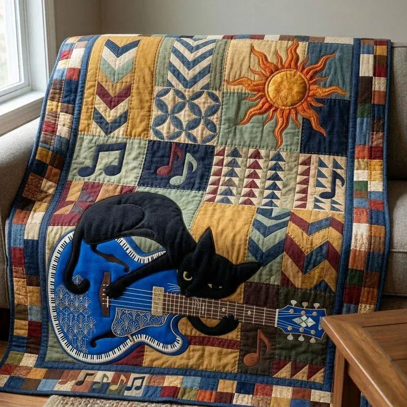 Electric Rocker Feline Bamboo Quilt Blanket