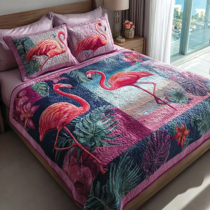 Flamingo Bliss Bamboo Quilt Bedding Set