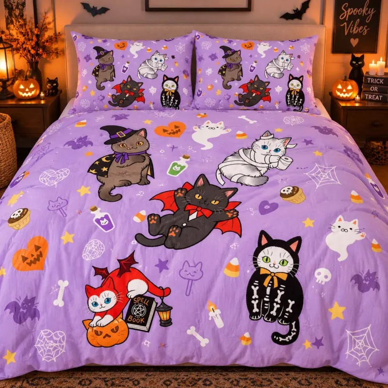 Halloween Costume Cats Bamboo Bedding Set
