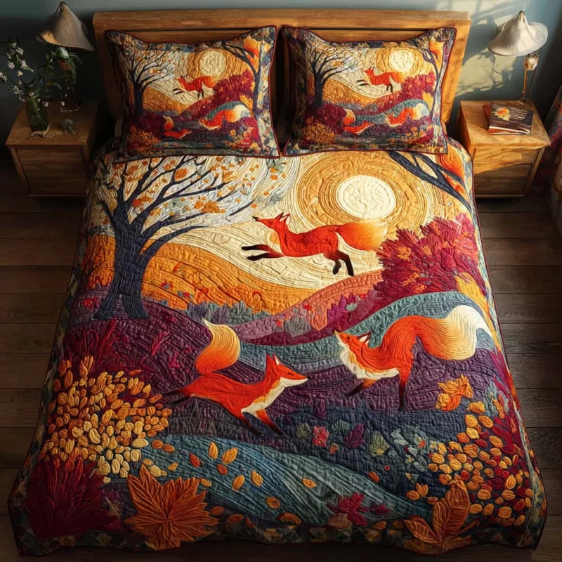 Happy Fox Bamboo Quilt Bedding Set