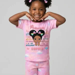 Black Princess I Am Beautiful Bamboo Two Piece Short Sleeve Shorts Pajama Set