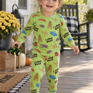 I Love All Kinds of Bugs Bamboo Two Piece Long Sleeve Pajama Set