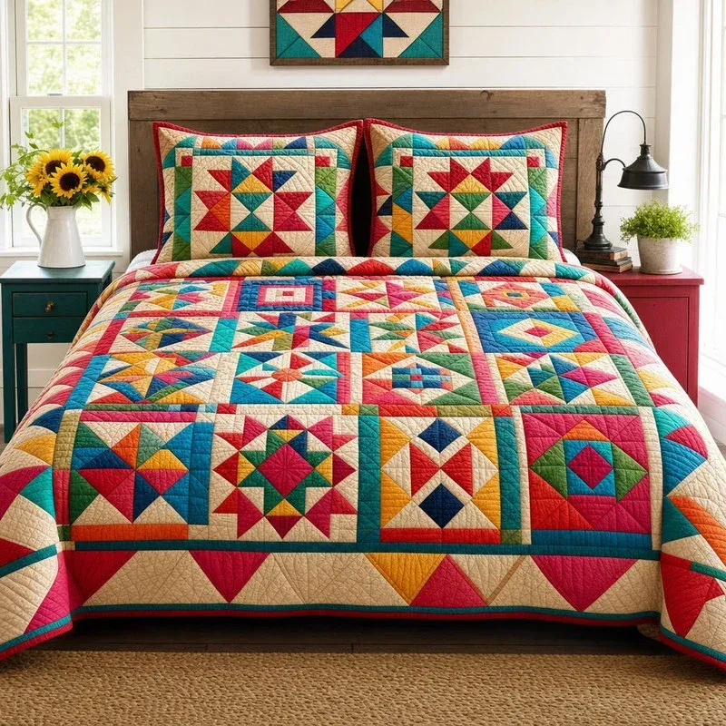 Intricate Patchwork Bamboo Quilt Bedding Set