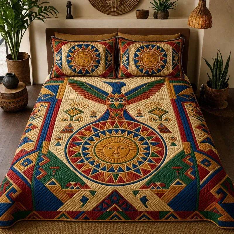 Kente Cobal Bamboo Quilt Bedding Set