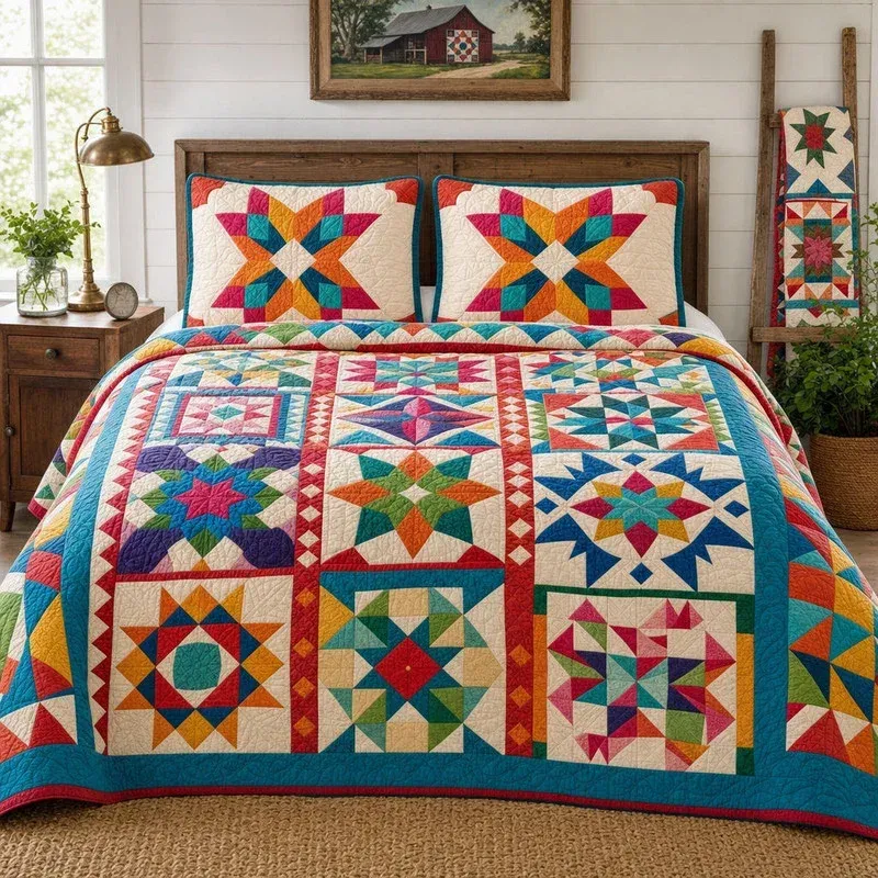 Kinetic Barn Patchwork Bamboo Quilt Bedding Set
