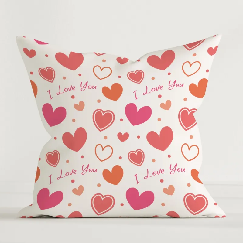 LESLIS Kinder Dekokissen „I love you“ – Herzen-Motiv, 40 × 40 cm