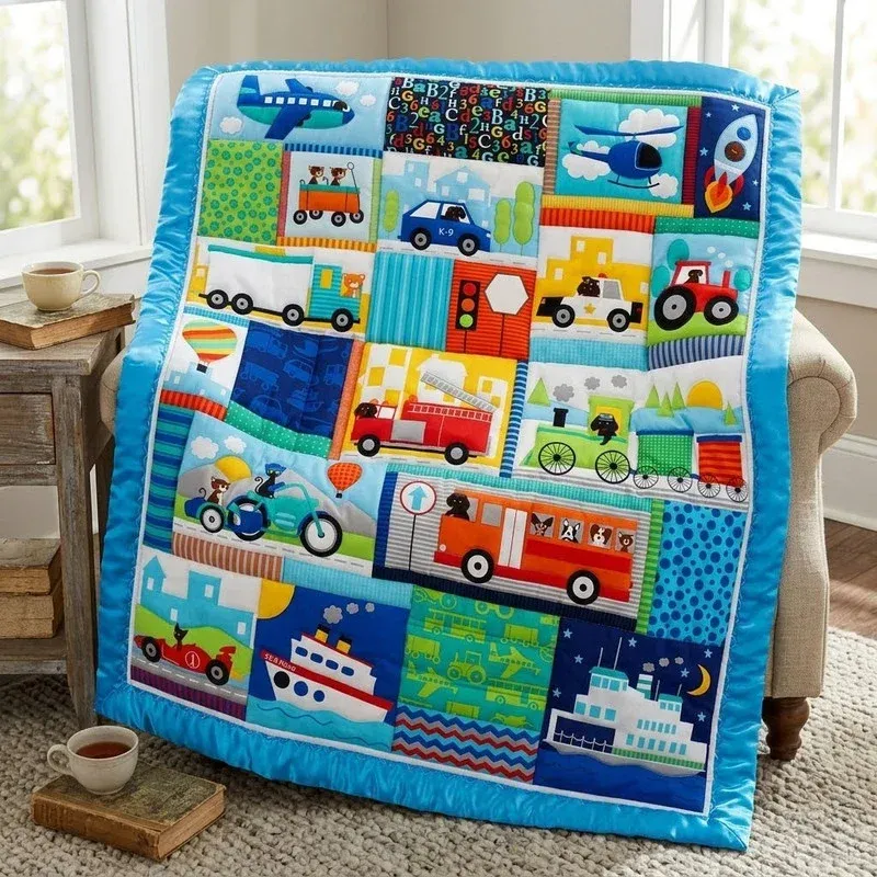 Little Wheels Bamboo Quilt Blanket