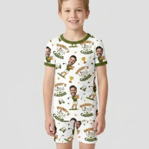 Custom Photo Daddy's Little Caddie Daddy & Me Matching Bamboo Two Piece Short Sleeve Shorts Pajama Set
