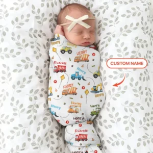Construction Vehicles Custom Name swaddle blanket