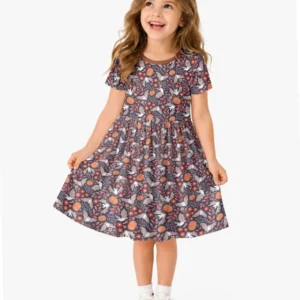 Bat Pumpkin Floral Halloween Bamboo Twirl Dress