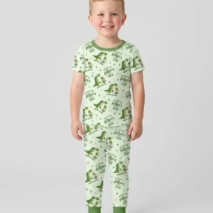 Custom Name Fathers Day 2026 Bamboo Two Piece Short Sleeve Pajama Set