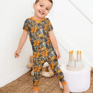 Colorful Doodle Monster Friends Bamboo Two Piece Short Sleeve Pajama Set
