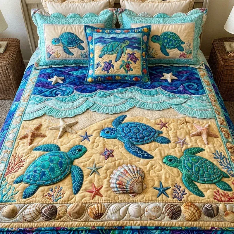 Pastel Surf Shore Bamboo Quilt Bedding Set