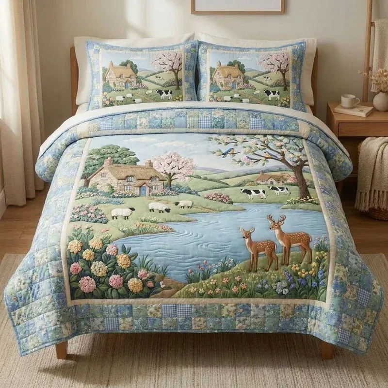 Poppy Lake Deer Bamboo Quilt Bedding Set