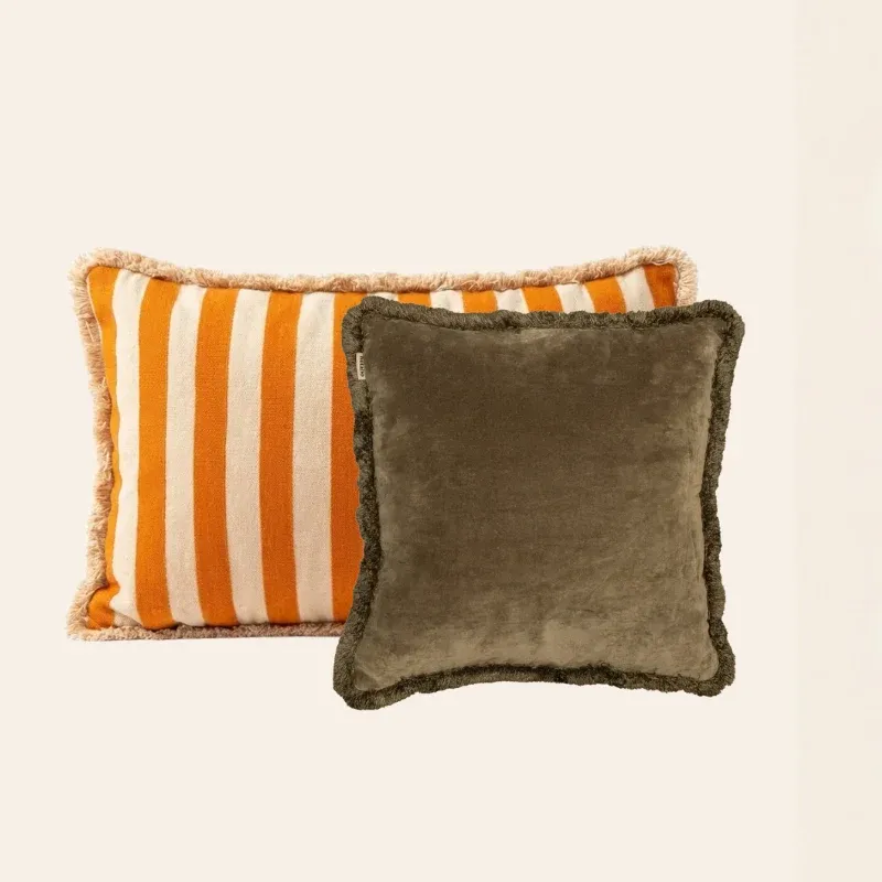 Kotabo sierkussenset Maxime – Set van 2 kussens – Olive Oasis & Oatmeal Orange