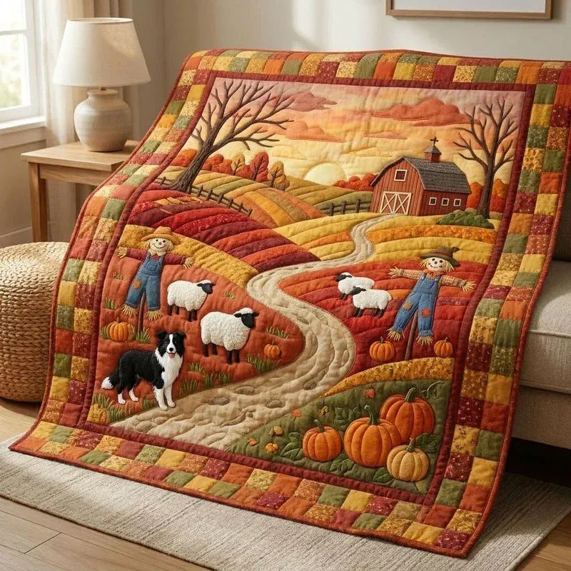Pumpkin Patch Scarecrow Bamboo Quilt Blanket