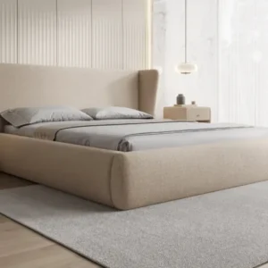Designer Polsterbett Rosalie in Teddy Bouclé mit Stauraum