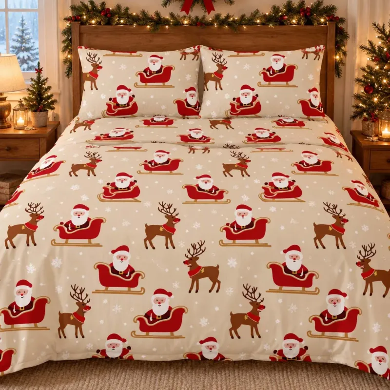 Santa and Reindeer Christmas Bamboo Bedding Set