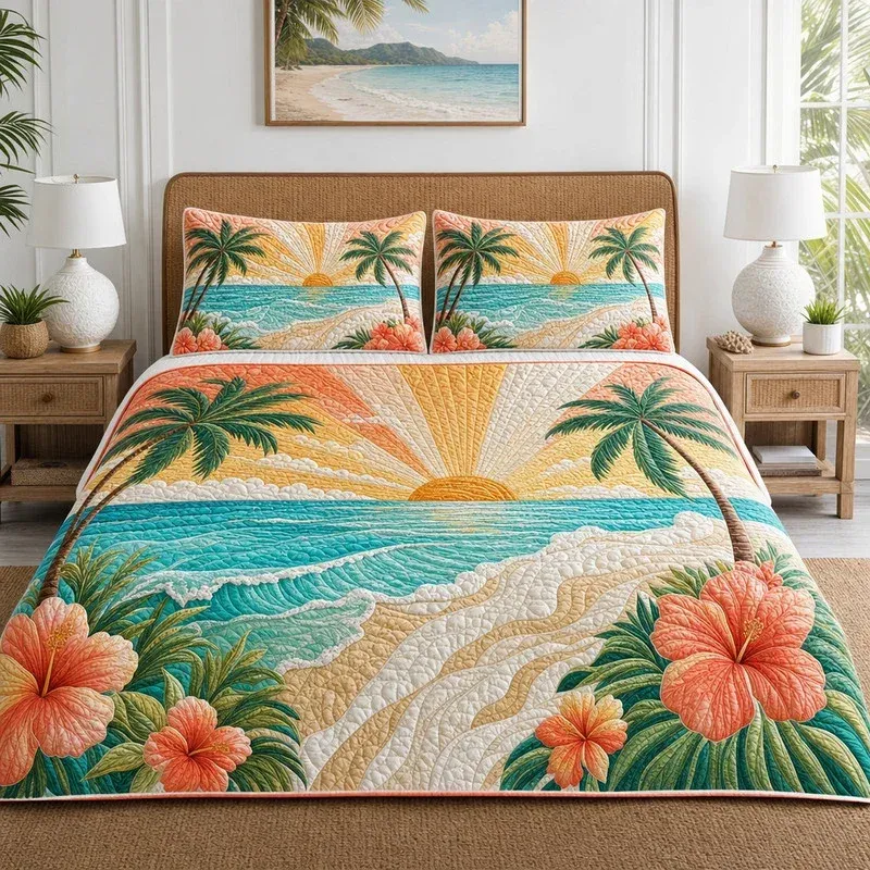 Sunrise Beach Tropical Bamboo Quilt Bedding Set