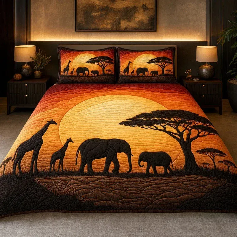 Sunset Caravan Bamboo Quilt Bedding Set
