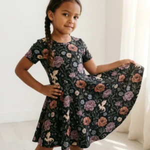 Midnight Floral Dragon Garden Bamboo Twirl Dress