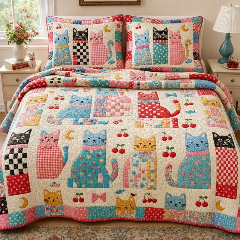 Sweet Whiskers Bamboo Quilt Bedding Set