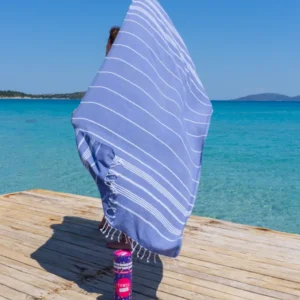 Quick-Dry Cotton Towel – Lightweight Beach & Travel Towel – Ocean Blue – Ipanema