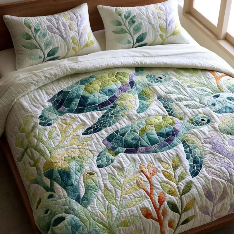 Turtle Hidden Paradise Bamboo Quilt Bedding Set
