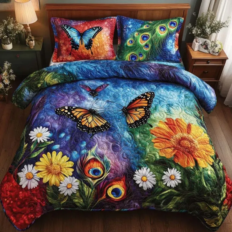 Vibrant Butterfly Charm Bamboo Quilt Bedding Set