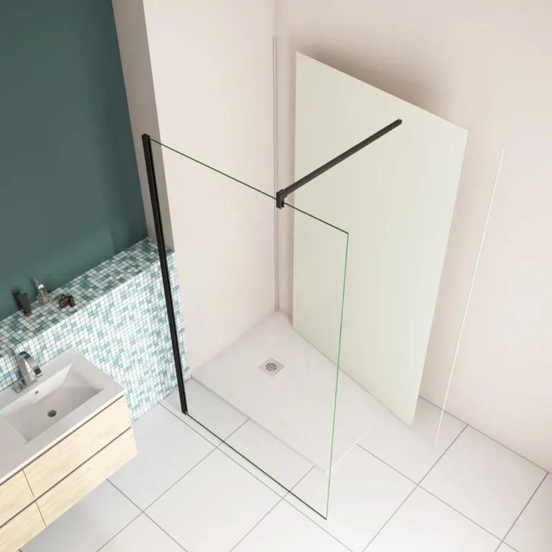 50 x H.200cm Walk In Duschwand 8mm NANO Glas mit B.120 x H.210cm Alu-verbundplatte Elfenbeinweiß Bad